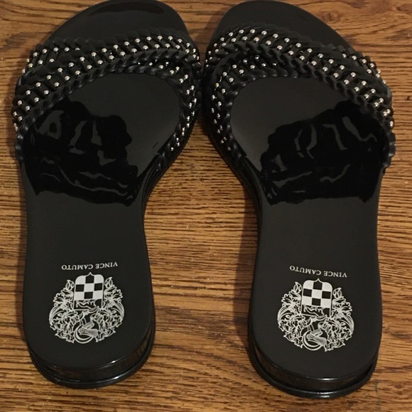 Women's Vince Camuto Black Erinda Slide Sandal Sz 37.5/US 7.5 NWOB - Picture 2 of 4